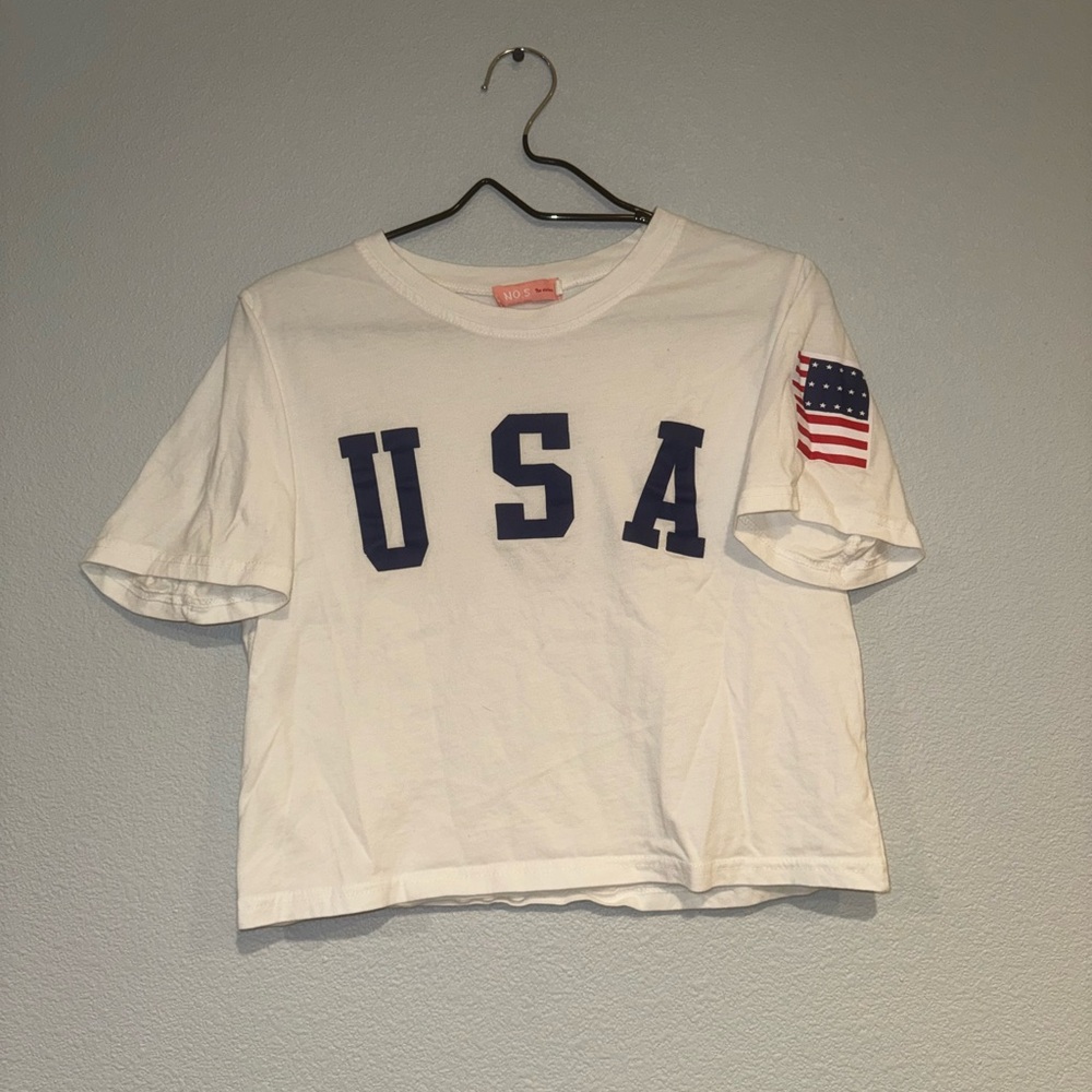 White USA T-Shirt with Flag Patch